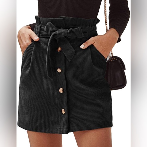 Amazon Dresses & Skirts - Black Corduroy Button Down Tie Waist Skirt with Pockets